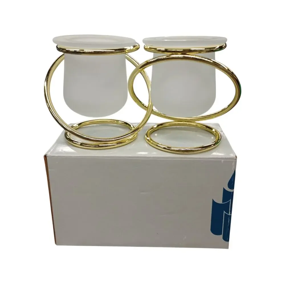 PartyLite Gemini Candle Holder Frosted & Gold Colored Votive Holders New in Box